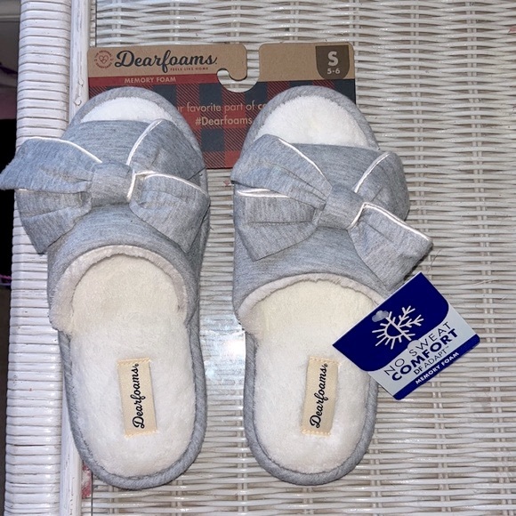 Dearfoams Gray Lydia Pajama Slide With Bow, Women’s Size Small US 5-6/ EU 36-37. - Picture 6 of 7